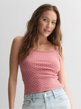 SO Pink Polka Dot Lace-Trim Ribbed Cami